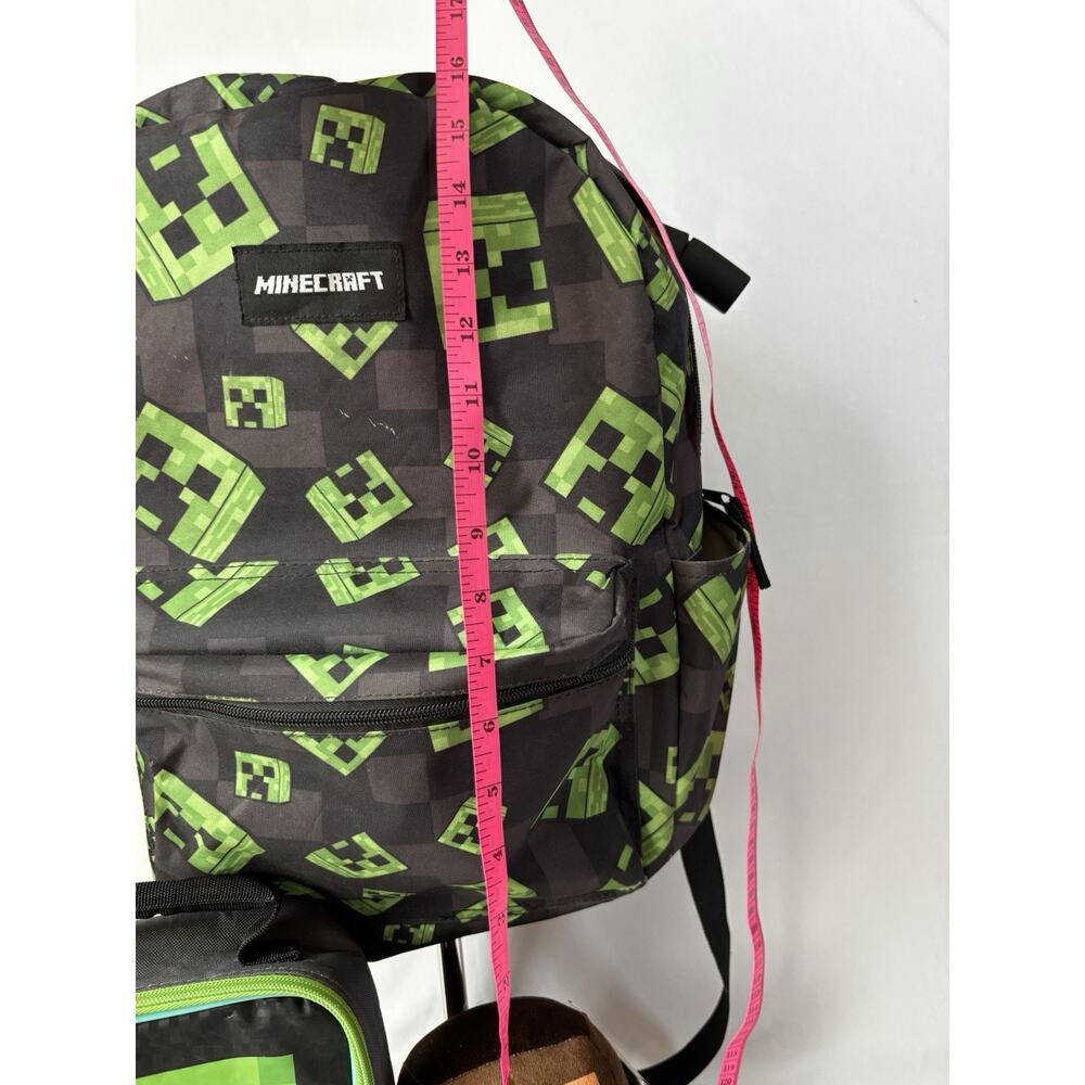 Minecraft Backpack Lunch Box Plush Steve Creeper School Set Black Green - Picture 10 of 15
